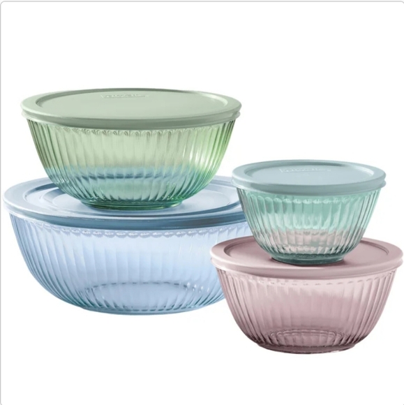 Pyrex 8-piece Tinted Glass Mixing Bowls, New - Picture 1 of 5